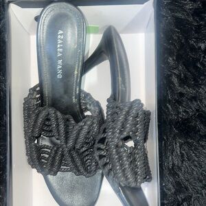 Azalea Wang Black Woven Heeled Mules
